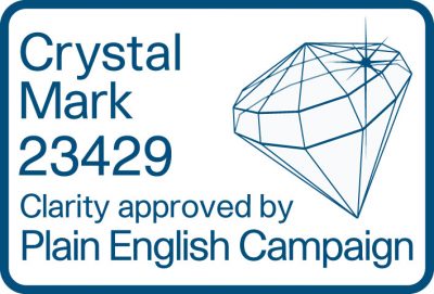 Crystal Mark 23429 Clarity approved by Plain English Campaign