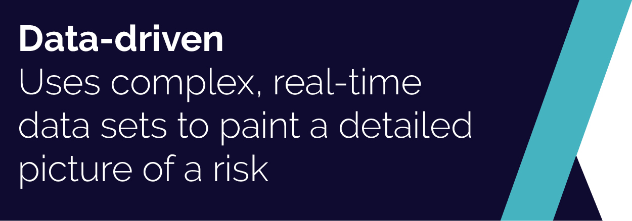 Data-driven: Uses complex, real-time data sets to paint a detailed picture of a risk
