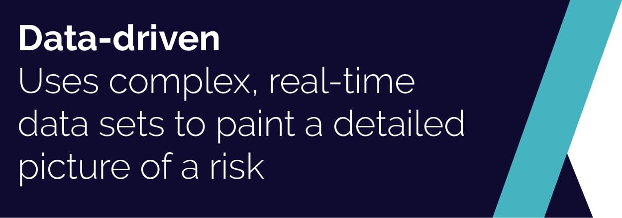 Data-driven: Uses complex, real-time data sets to paint a detailed picture of a risk